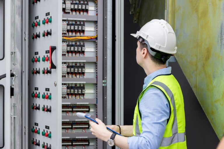 Electrical engineer working in control room.